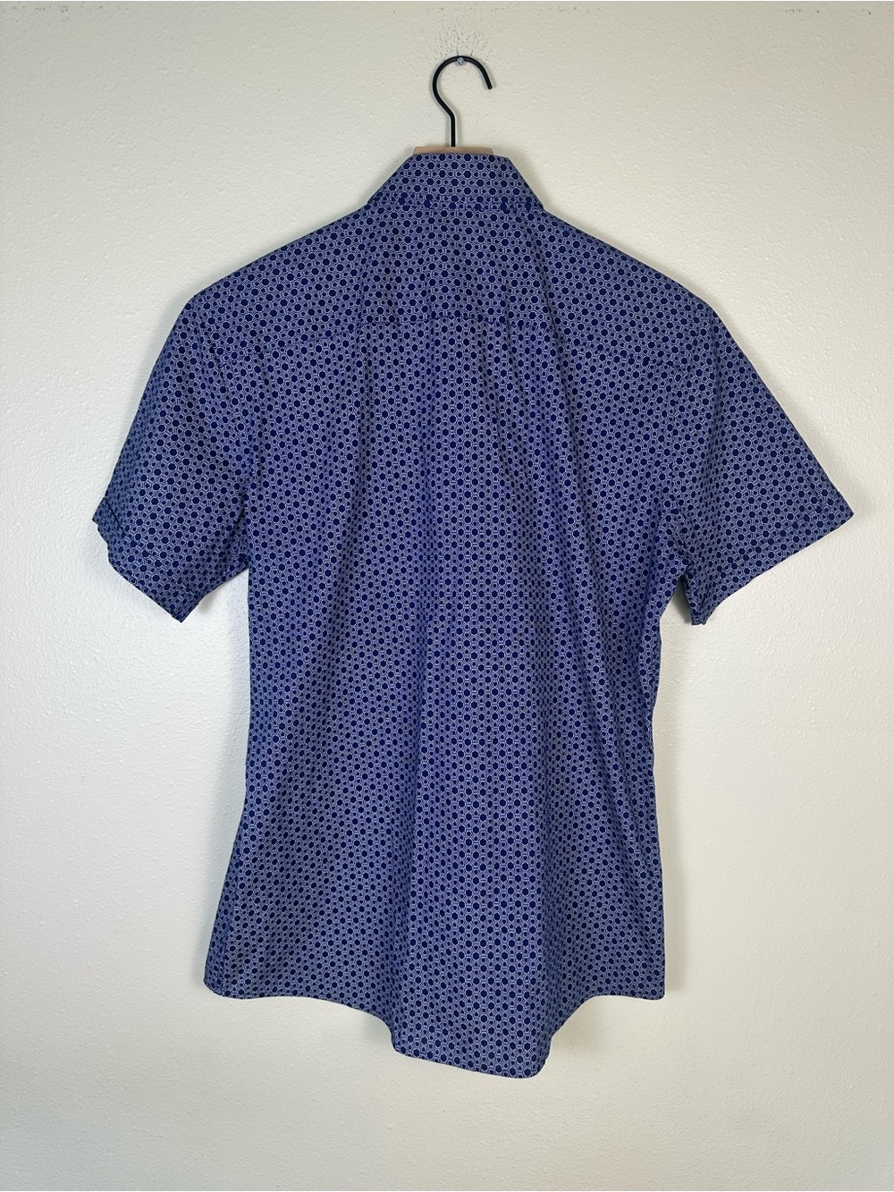 BRAX Men's Medium Hi-Flex Geometric Preppy Blue Short-Sleeve Button-Up Shirt - Picture 6 of 6